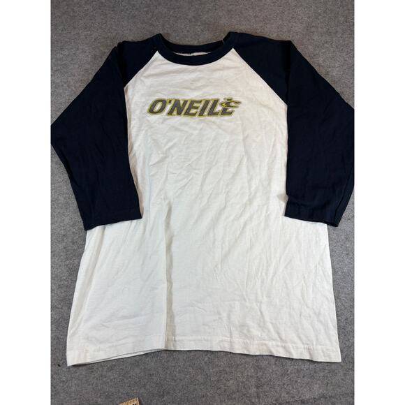 Vintage 90s O'neill Raglan 3/4 Sleeve Shirt Mens XL White Black Streetwear Tee - Picture 1 of 5